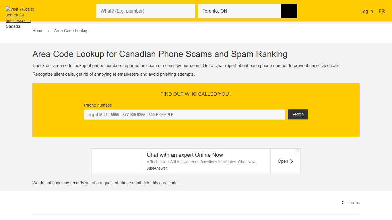 Area Code Lookup for Canadian Phone Scams and Spam Ranking